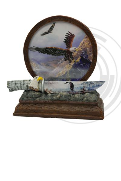 Faca decorativa em resina com desenho de águia e luzes led