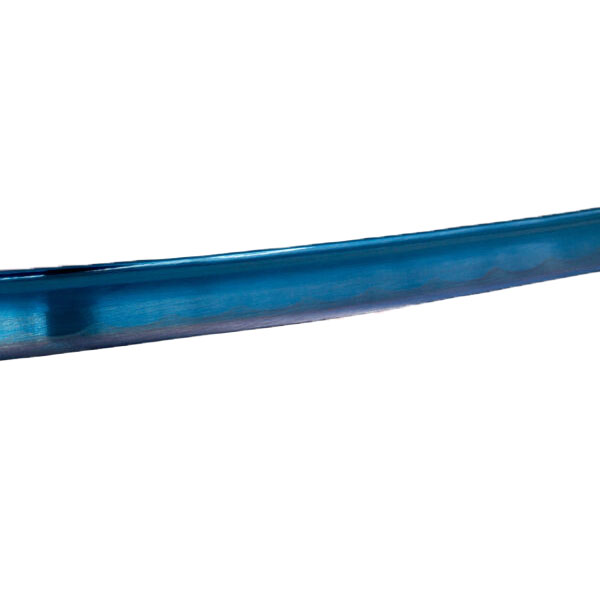 Katana funcional azul con caja de presentación y soporte