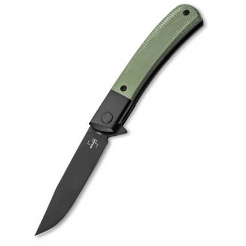 Navaja de bolsillo con mango de micarta verde y con hoja de punta...