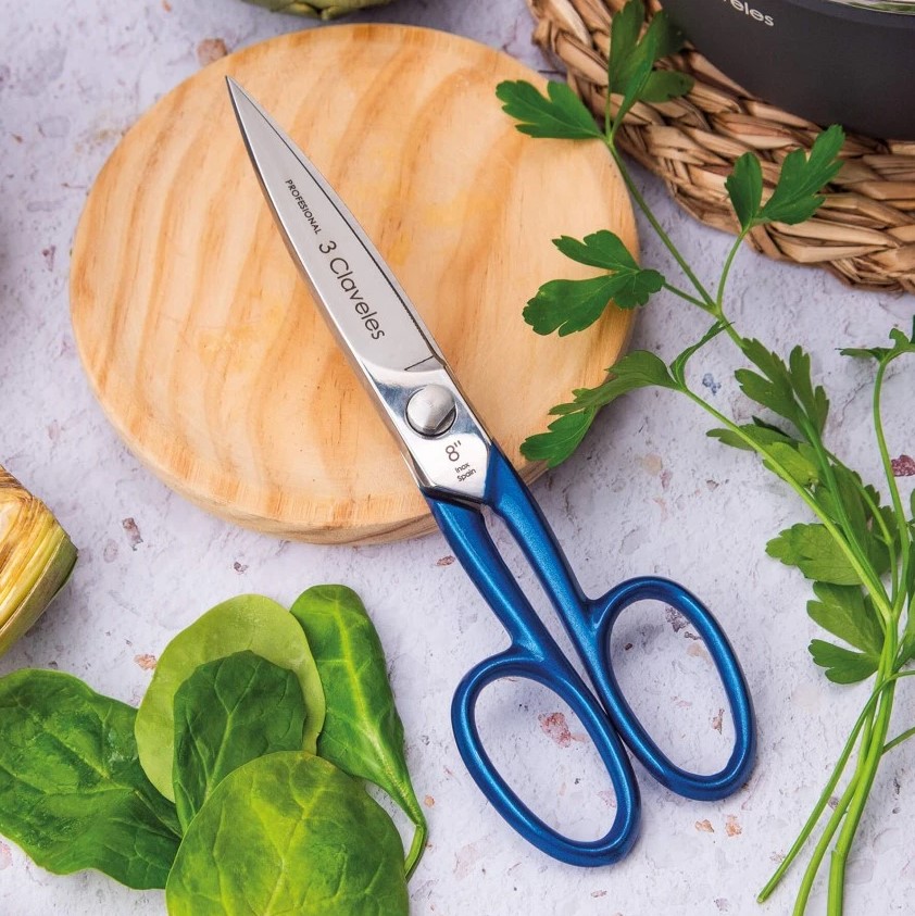 Blaue 8-Zoll-Küchenschere von Master aus Edelstahl mit glänzender Oberfläche