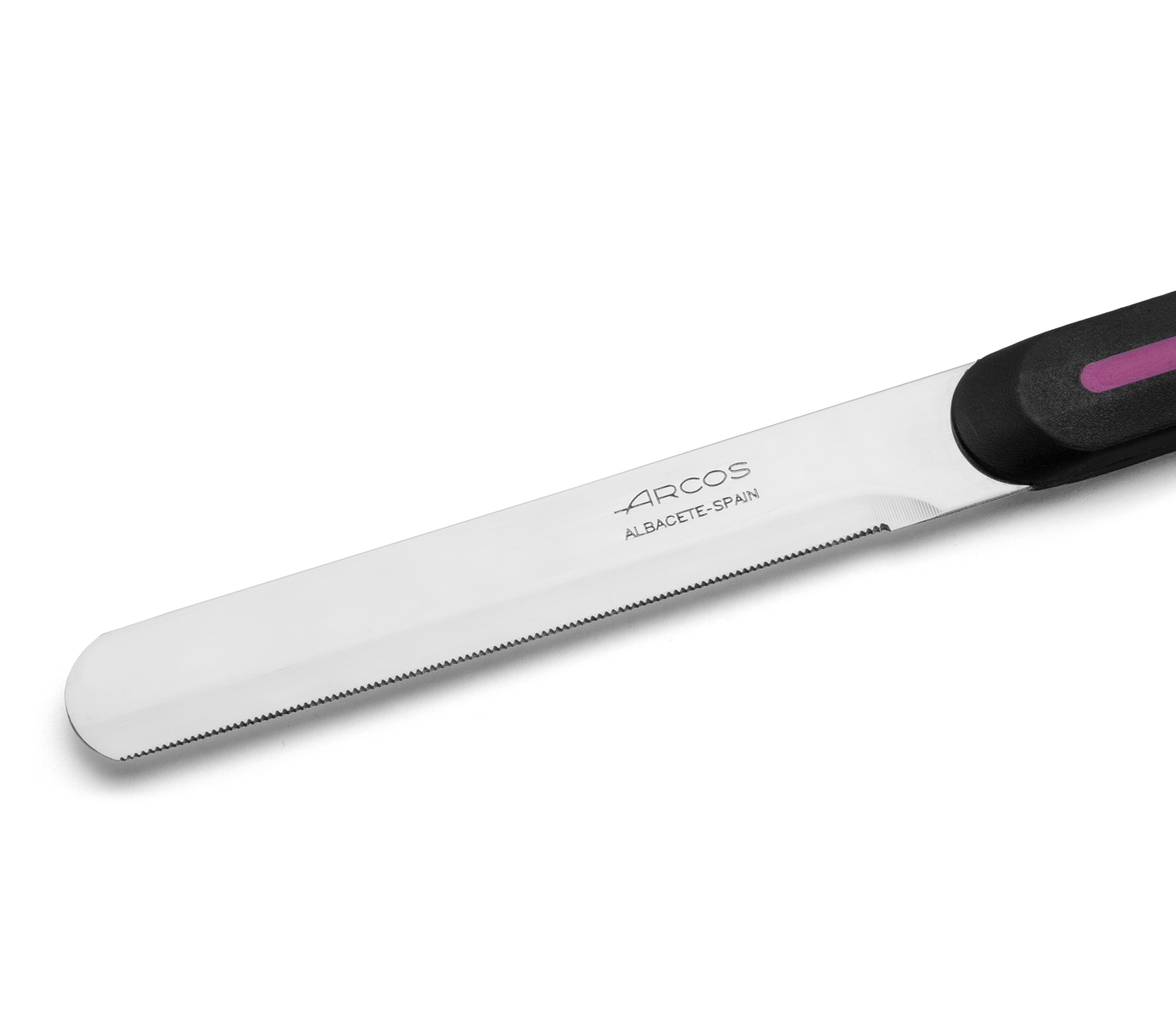 Cuchillo de mesa Arcos Nitrum negro y rosa con hoja microperlada de 10 cm