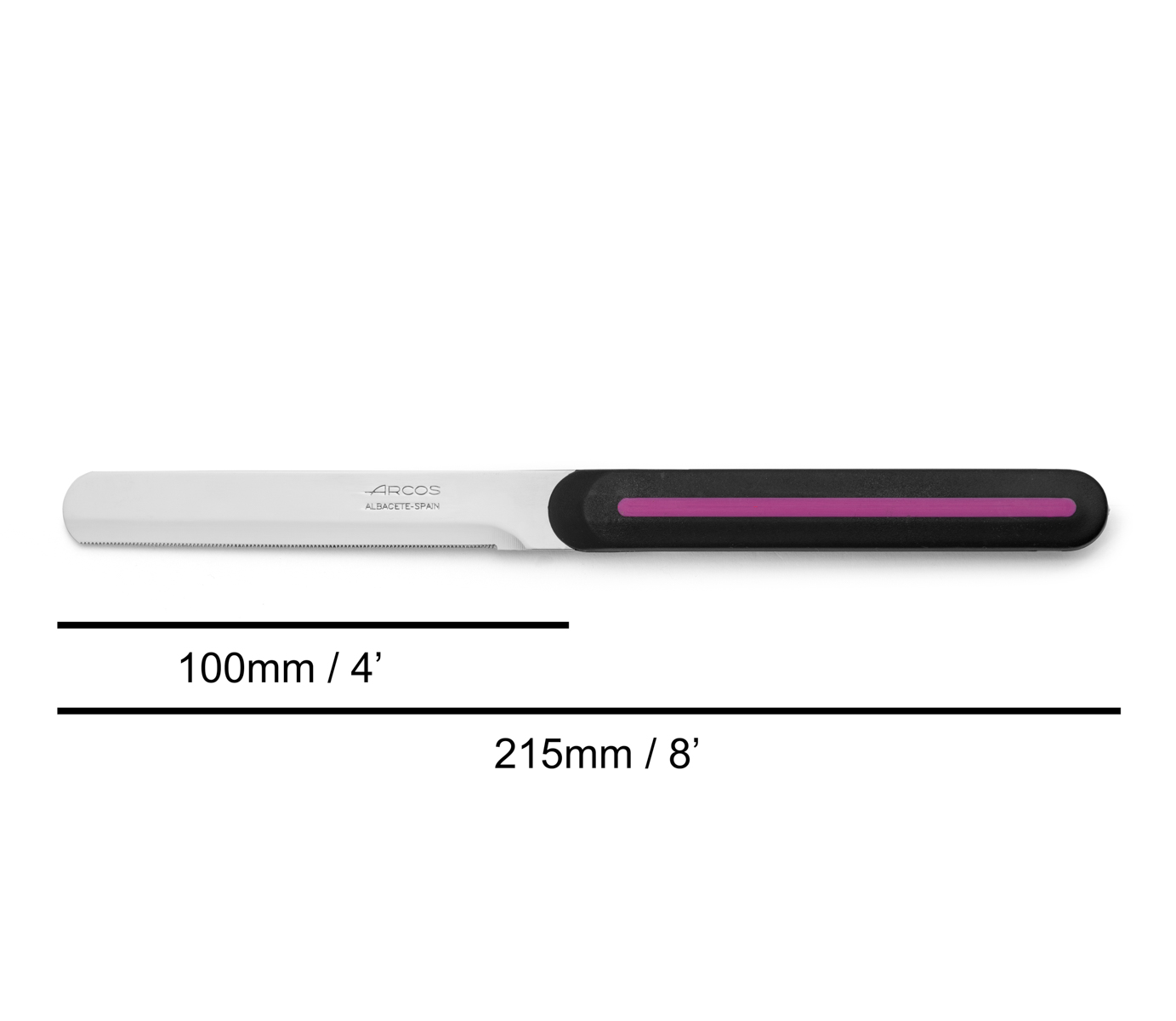 Cuchillo de mesa Arcos Nitrum negro y rosa con hoja microperlada de 10 cm