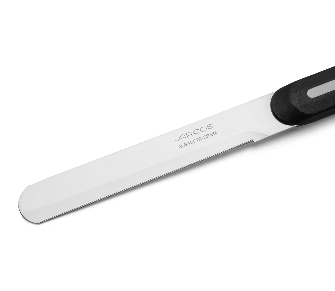 Cuchillo de mesa Arcos Nitrum negro y blanco con hoja microperlada de 10 cm