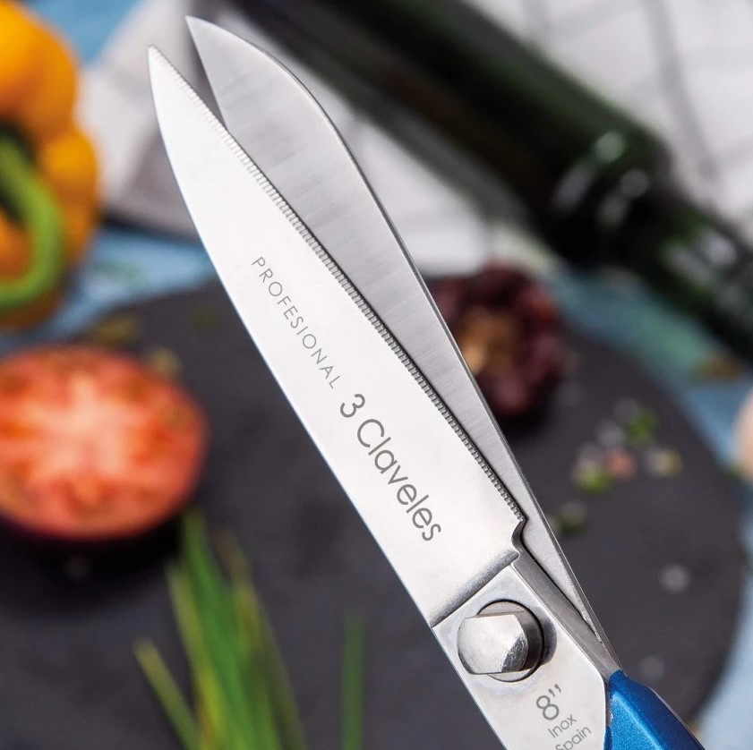 Tijera de cocina Profesional de 8" en acero inoxidable con mango azul