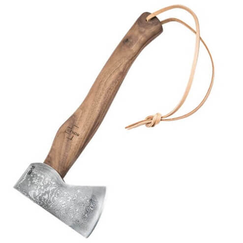 Hacha tactica con cabeza de acero de Damasco y funda de cuero inc...