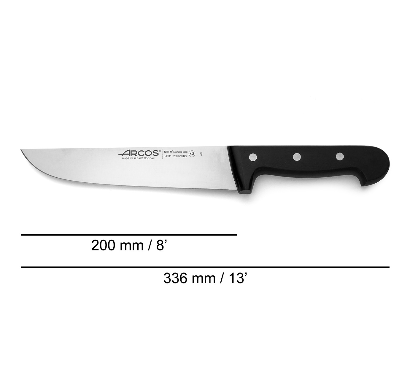 Couteau de boucher droit universel Arcos avec lame de 20 cm et manche en polyoxyméthylène