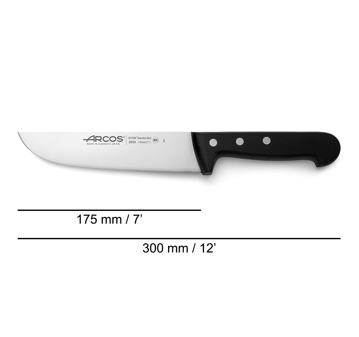 Cuchillo Carnicero recto Arcos Universal con hoja de 17.5 cm y mango de Polioximetileno