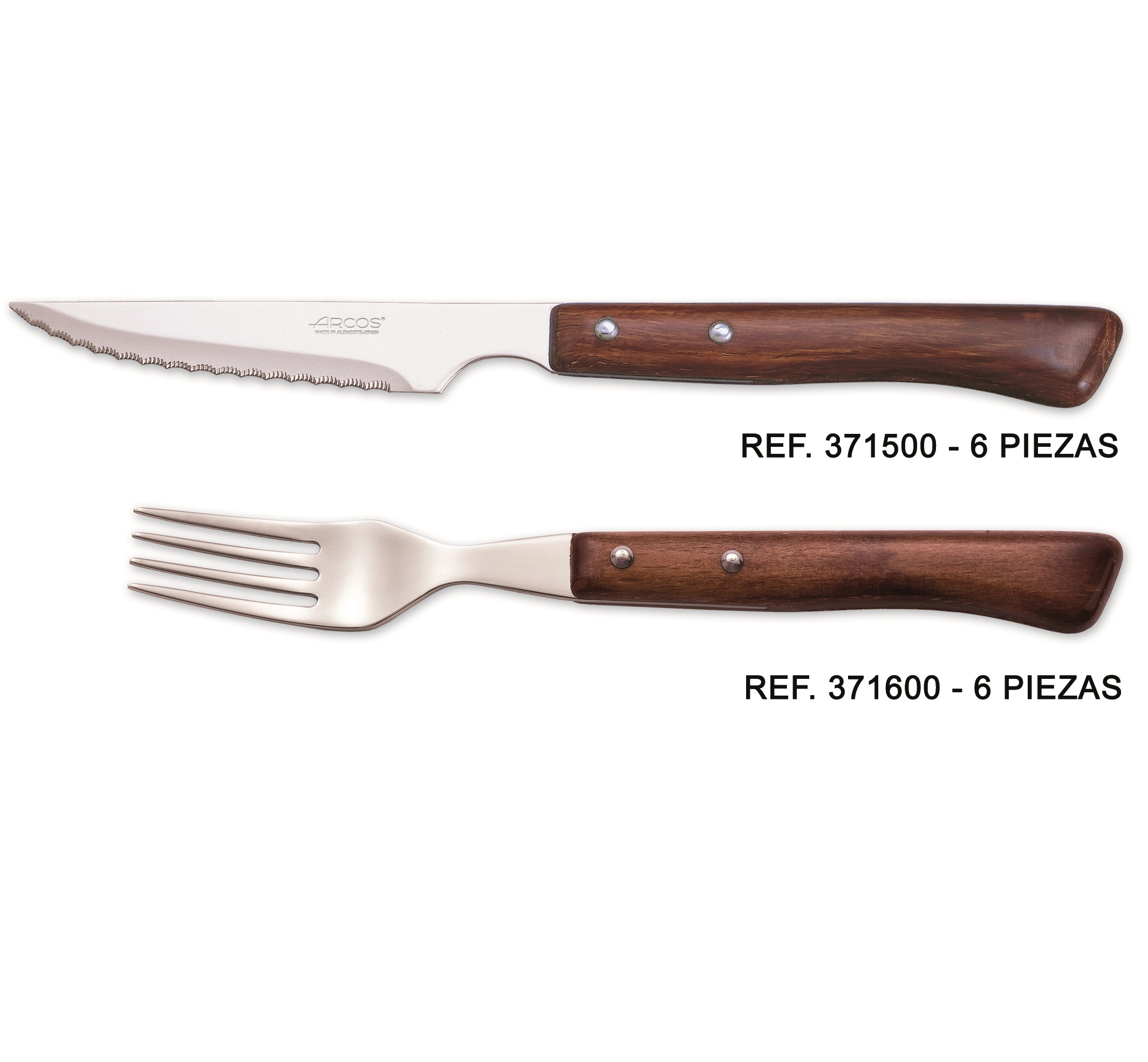 Coffret de 6 couteaux à steak et 6 fourchettes Arcos avec manche en bois