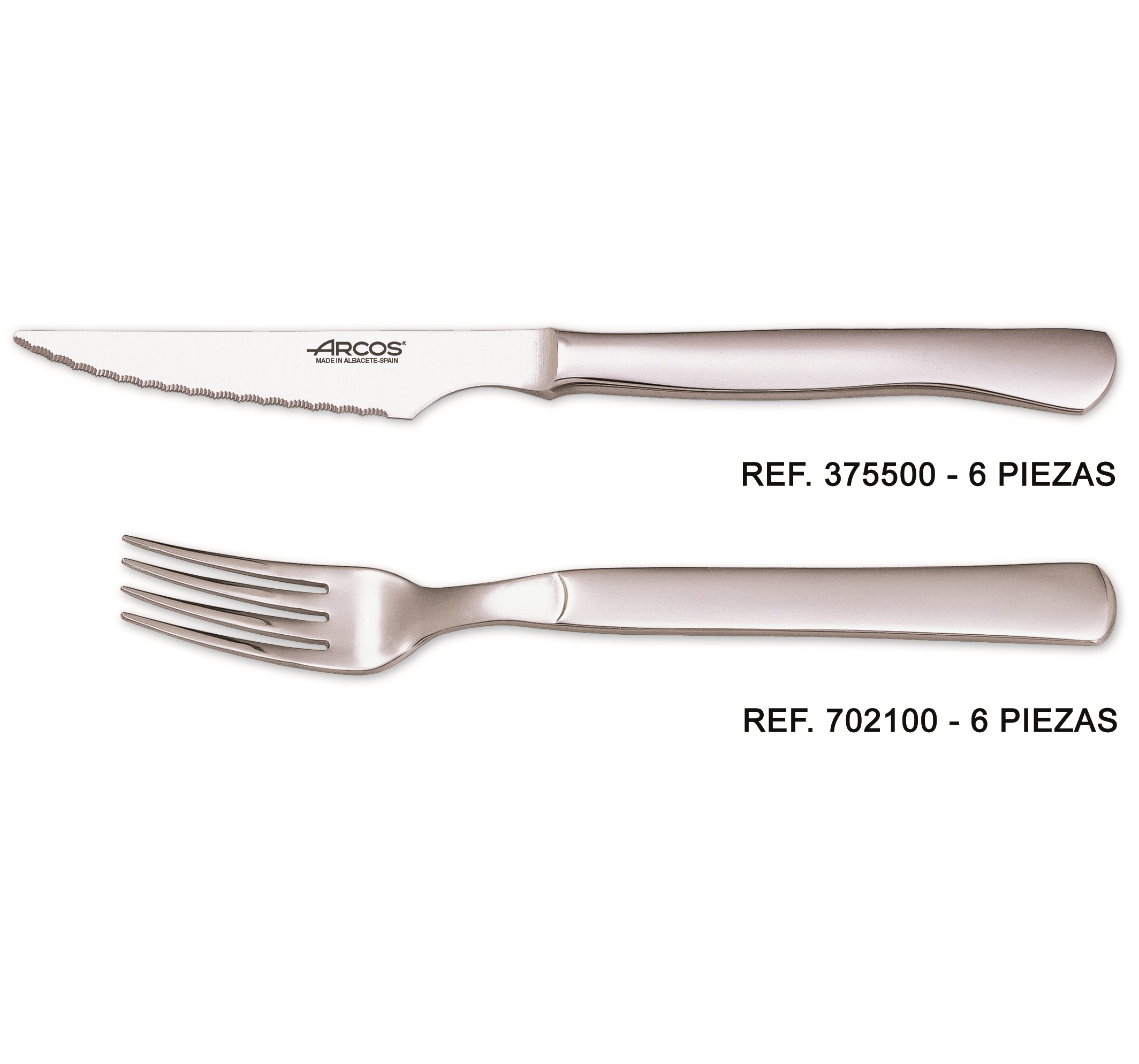 Conjunto de 6 facas para bife e 6 garfos Arcos com cabos em aço inoxidável