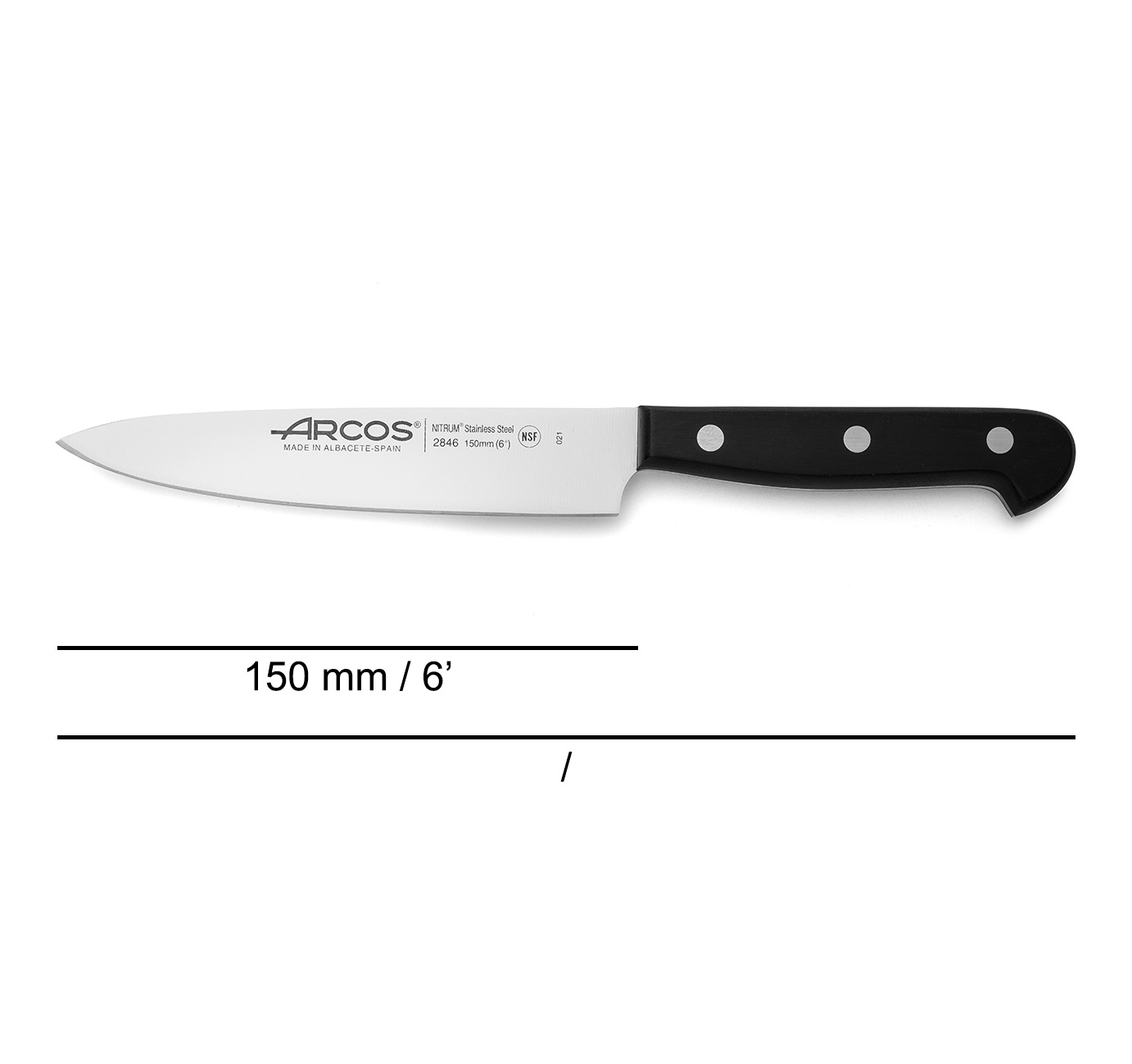 Cuchillo cocinero Arcos Universal 150 mm con mango de polioximetileno negro