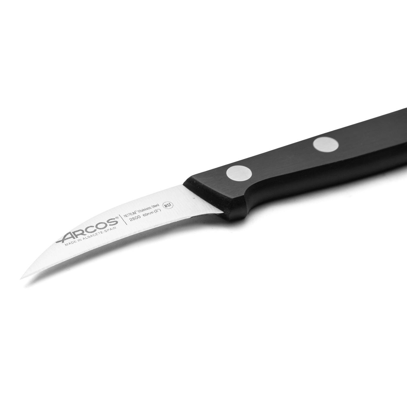 Cuchillo mondador curvo Arcos Universal 60 mm con mango de polioximetileno negro