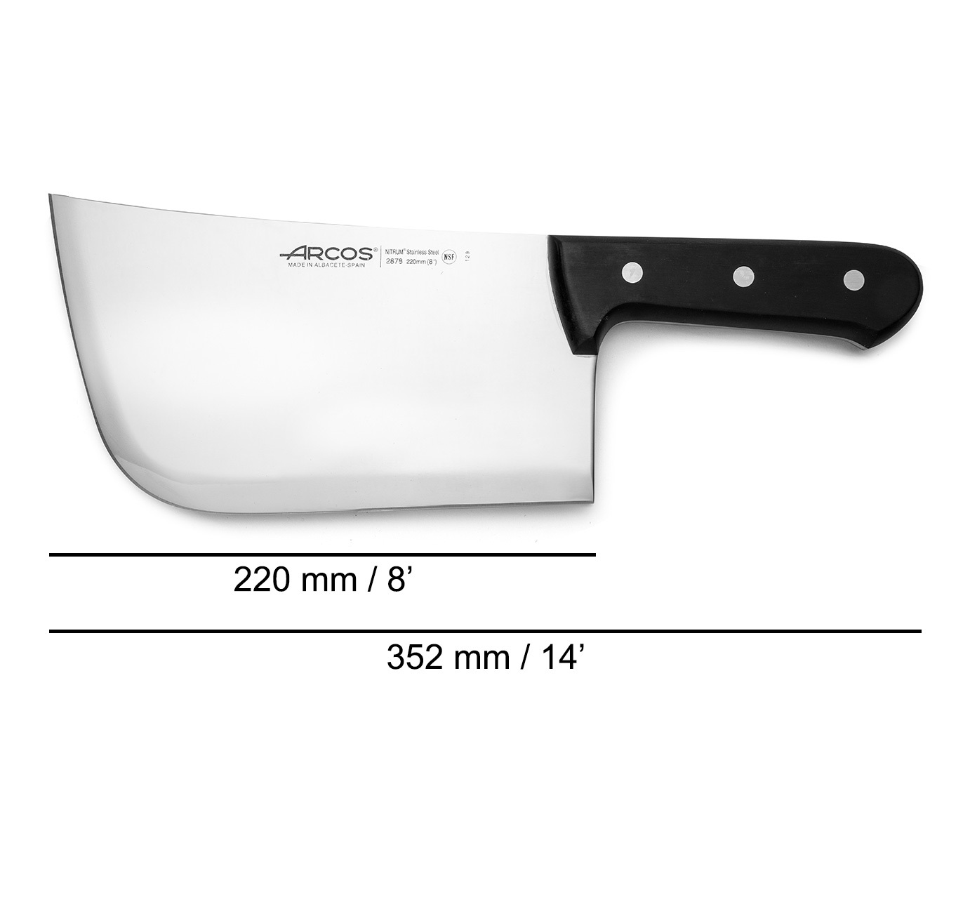 Cutelo de cozinha Arcos Universal com cabo em polioximetileno preto e lâmina estreita de 220 mm