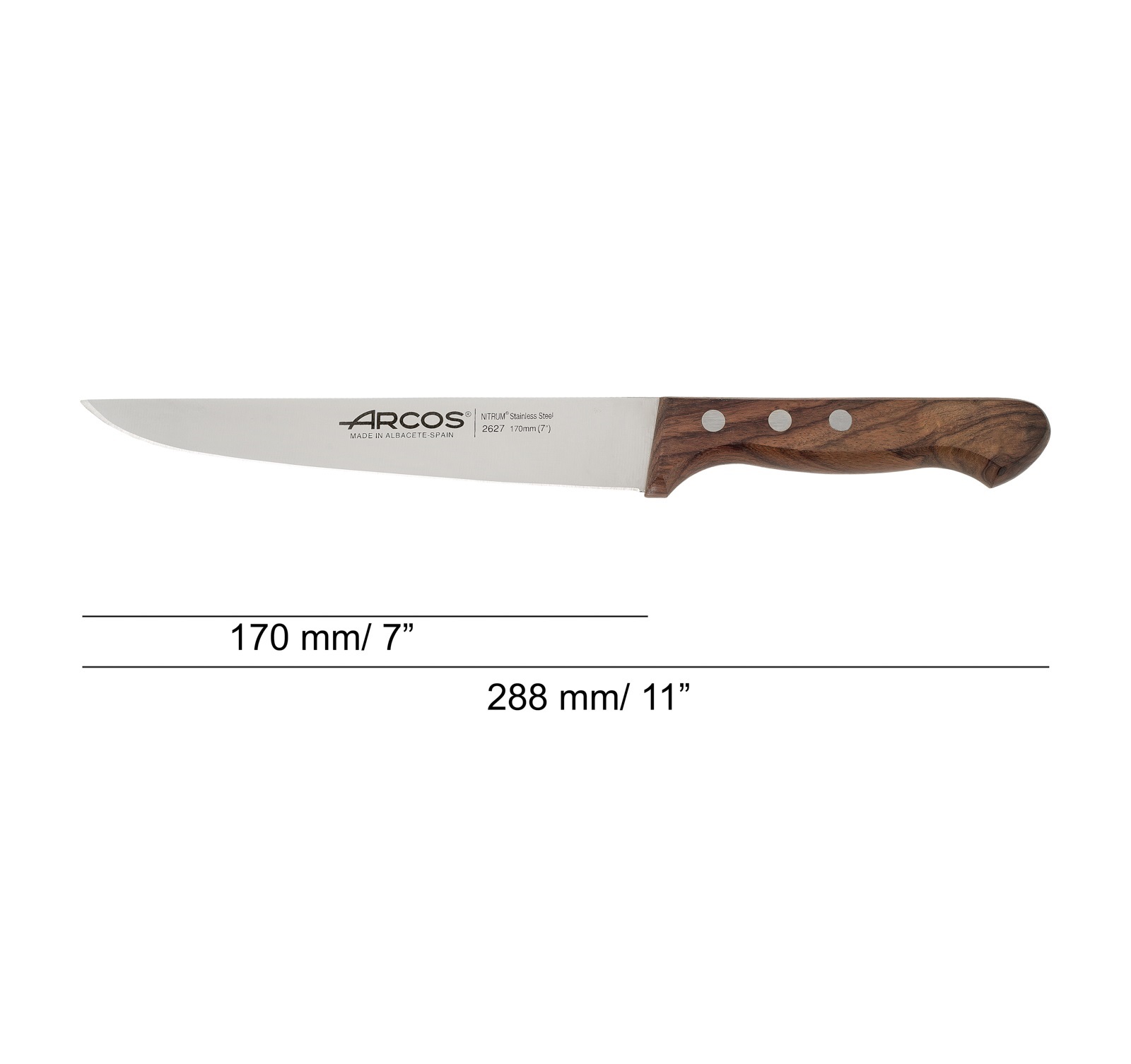 Cuchillo cocina Arcos Atlántico con mango de madera de palisandro y hoja de 170 mm
