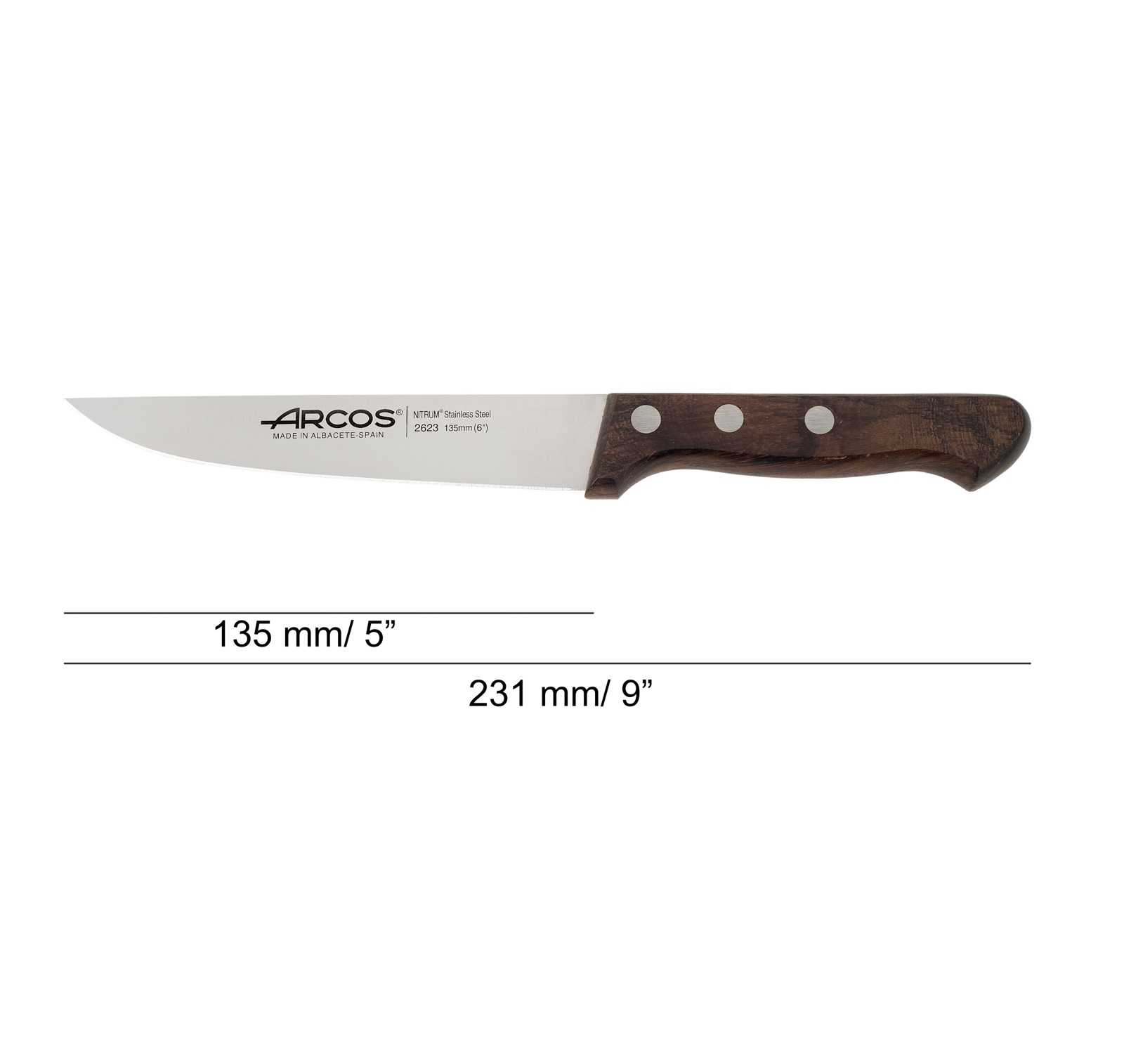 Cuchillo de cocina Arcos Atlántico con mango de madera de palisandro y hoja de 135 mm