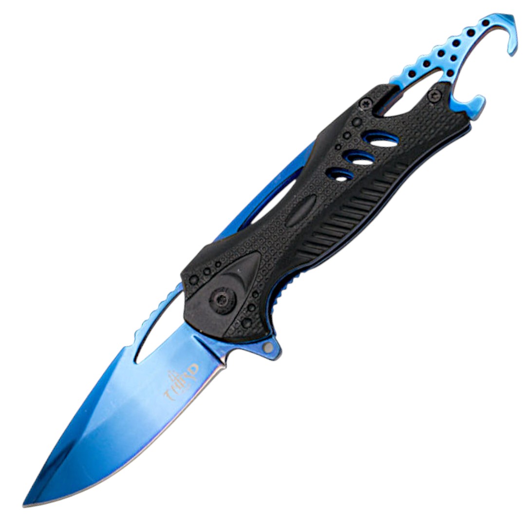 Canivete tático azul com abridor de garrafas