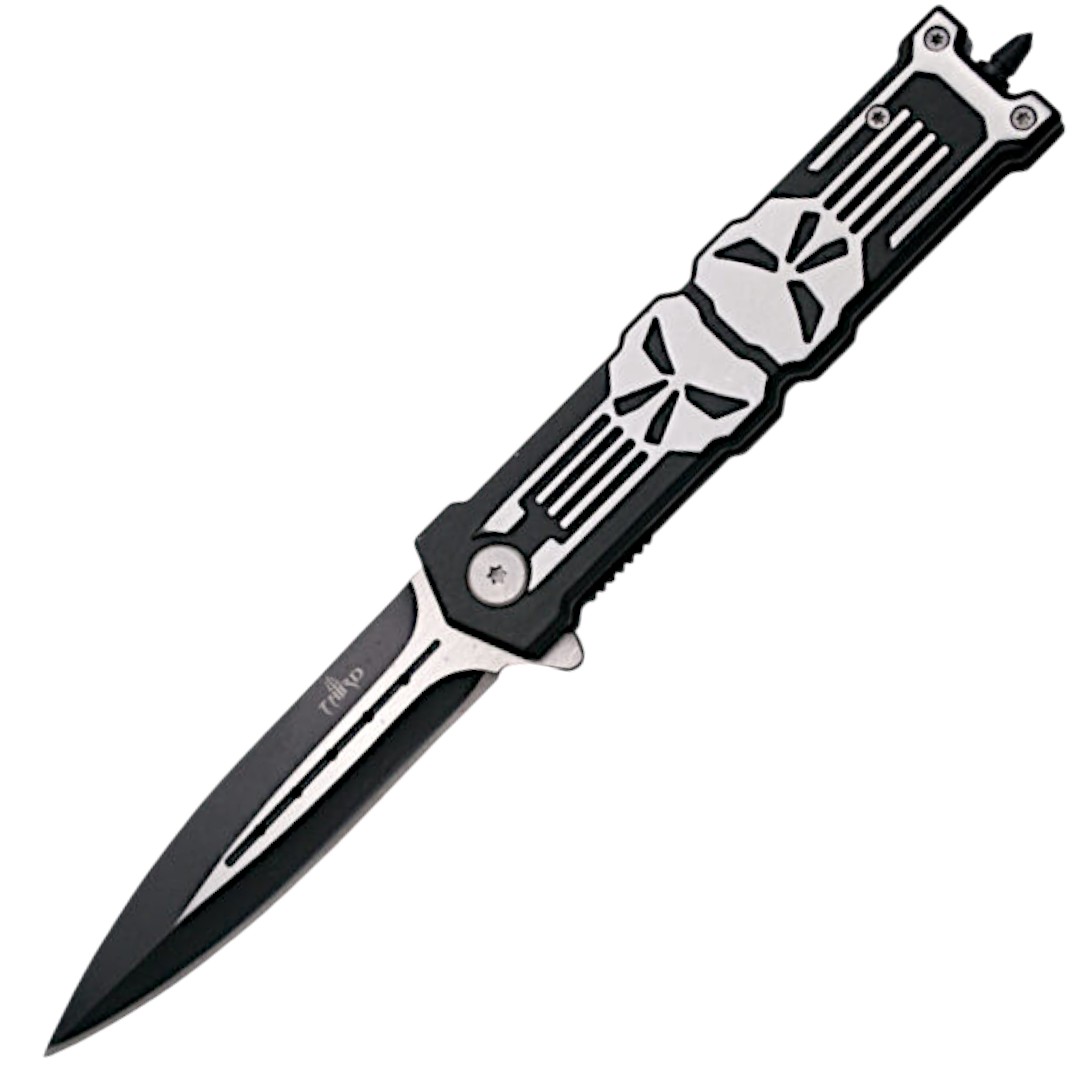 Canivete tático de alumínio com caveiras no cabo K0813L