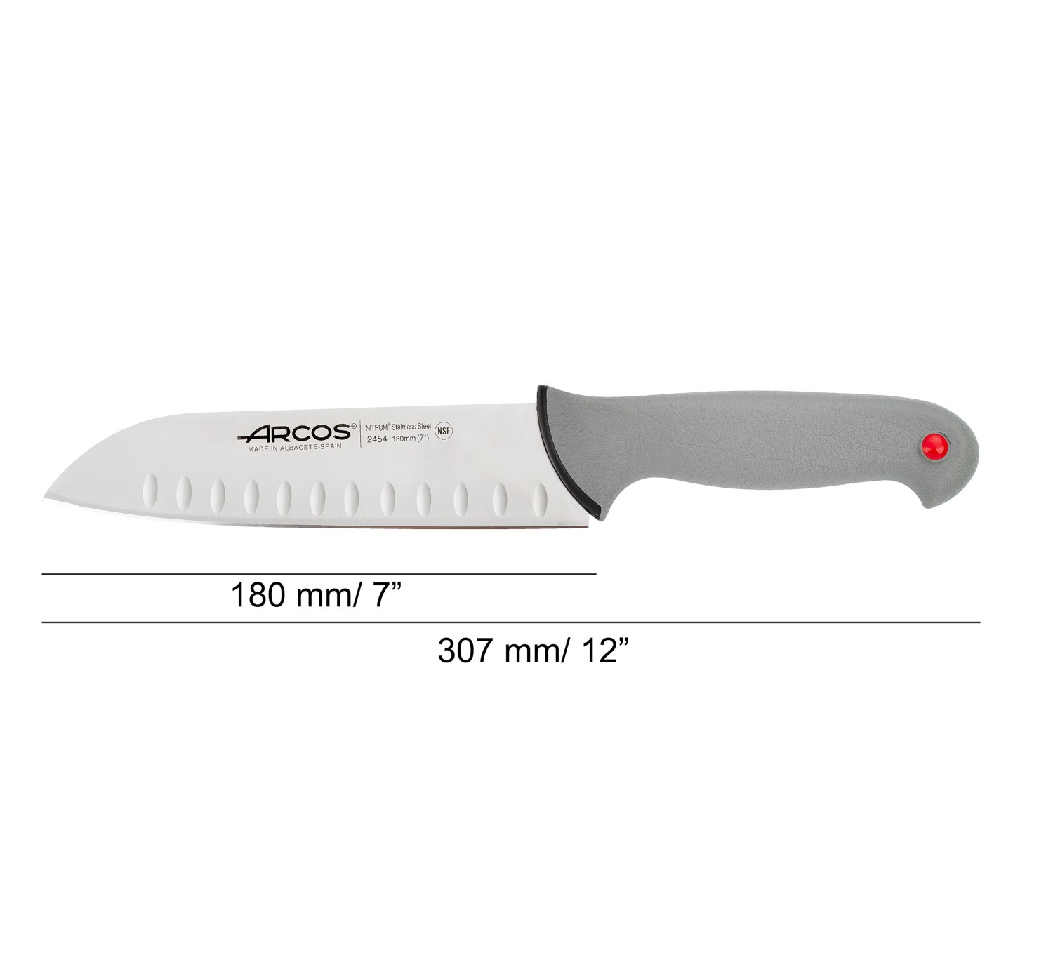 Faca japonesa Santoku Arcos com lâmina de 18 cm, cor profissional, cabo cinzento com dupla injeção