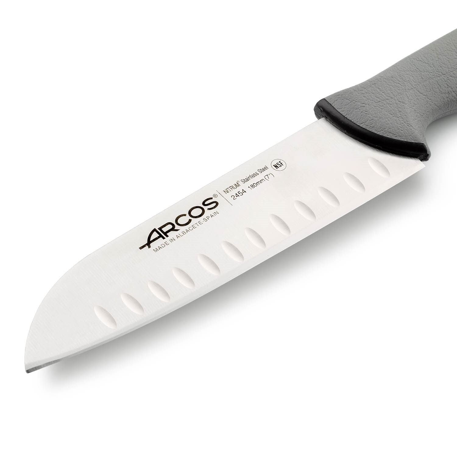 Faca japonesa Santoku Arcos com lâmina de 18 cm, cor profissional, cabo cinzento com dupla injeção