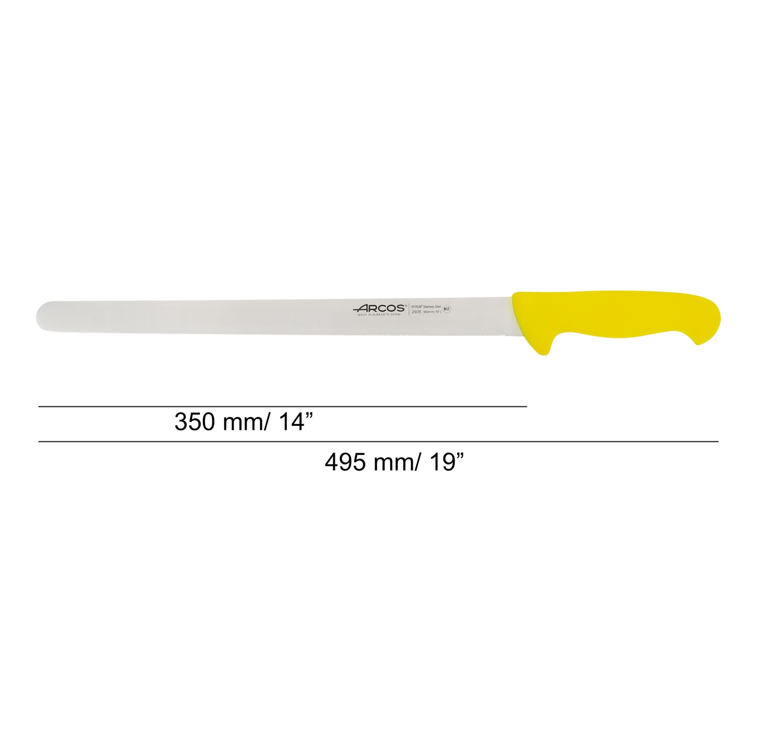 Cuchillo de fiambre arcos serie 2900 con hoja de 35 cm y mango de polipropileno.