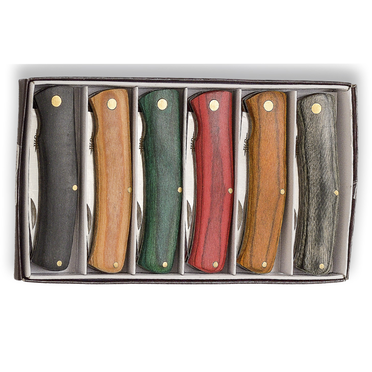Pack of six pocket knives with satin blades
