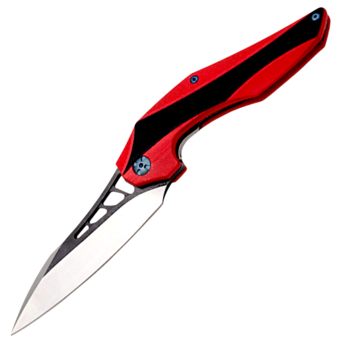 Canivete tático Thunder G10 bicolor vermelho e preto.