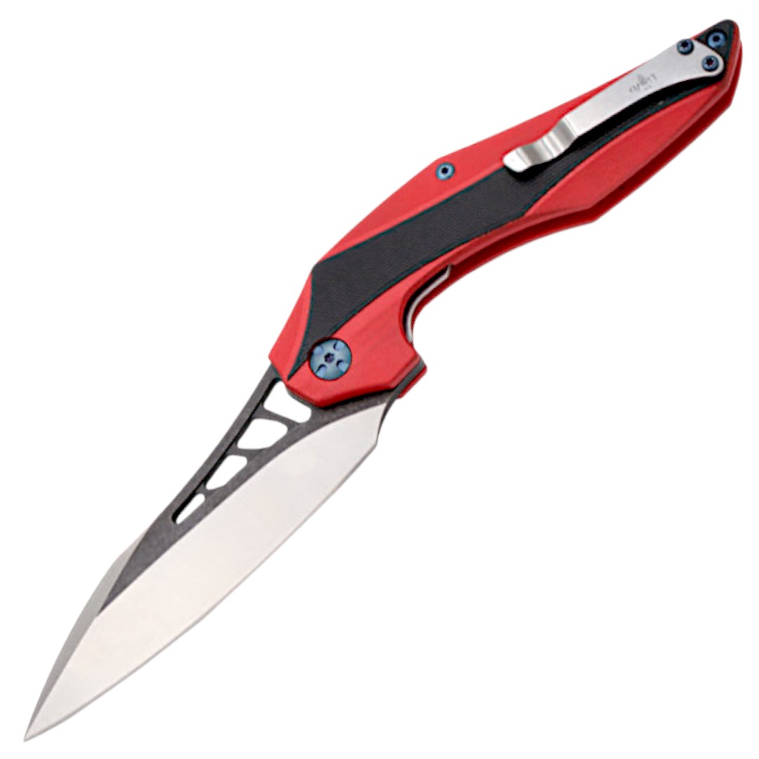 Canivete tático Thunder G10 bicolor vermelho e preto.
