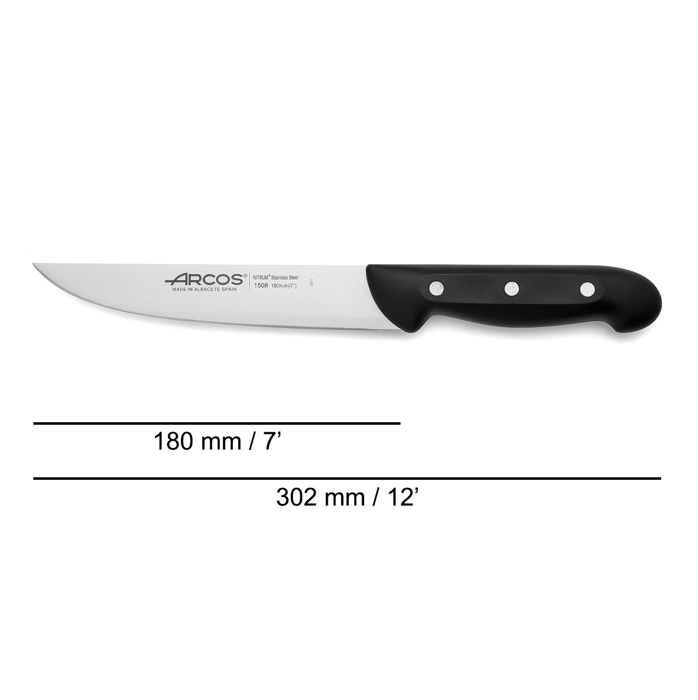 Cuchillo de cocina Arcos Maitre con mango de polipropileno negro y hoja de 180 mm