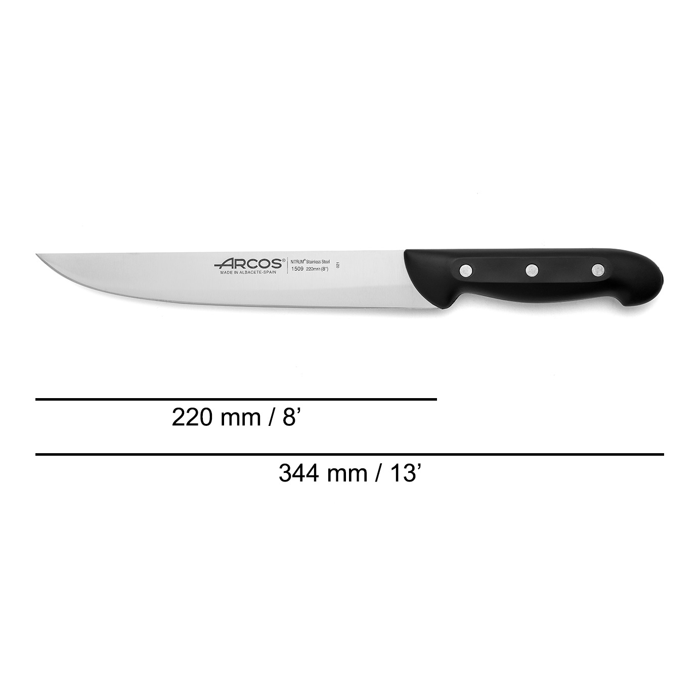 Cuchillo de cocina Arcos Maitre con mango de polipropileno negro y hoja de 220 mm