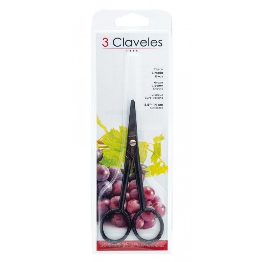 Tesoura de limpeza de uva forjada preta 3 Claveles