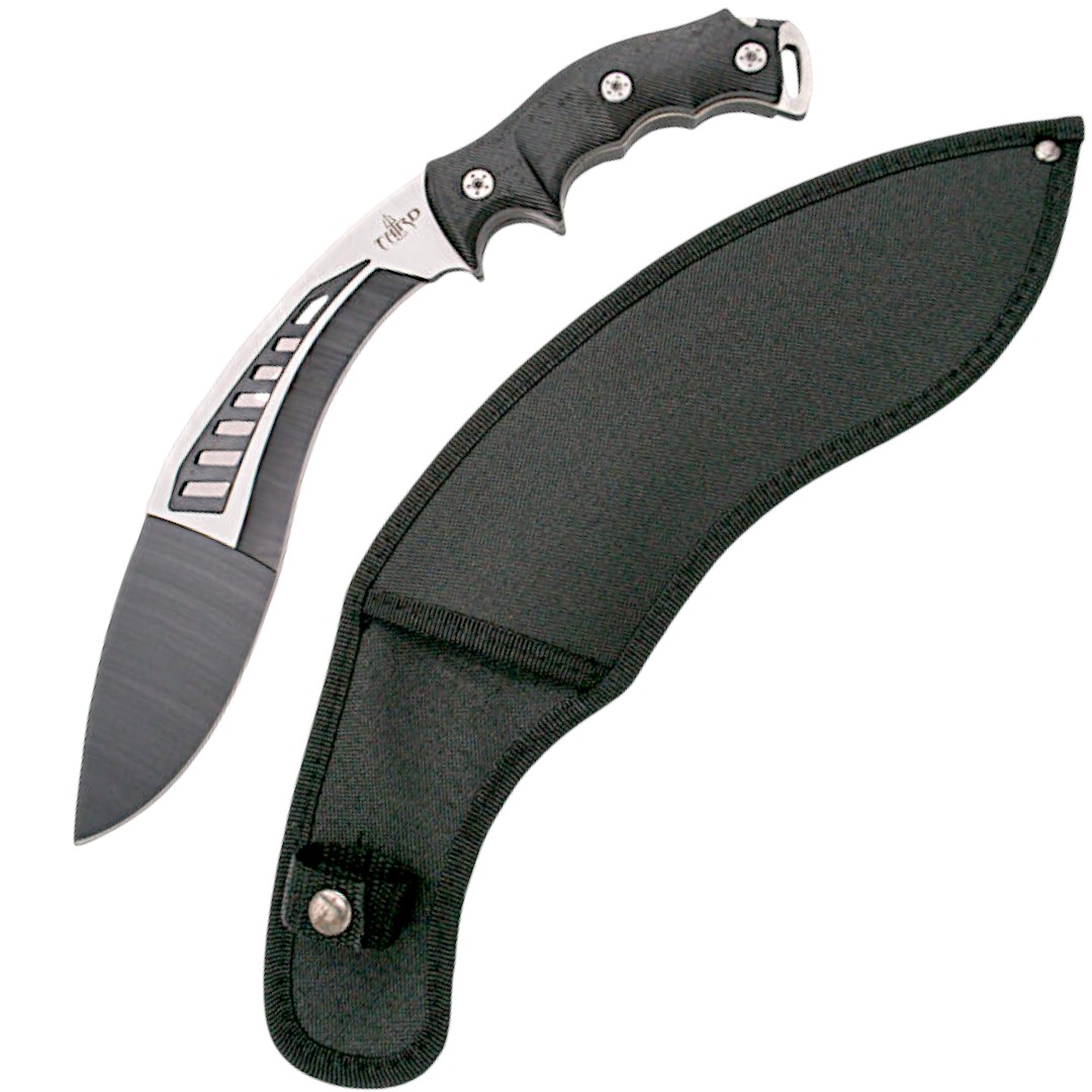 Machete Kukri com cabo preto ABS e lâmina de aço 420