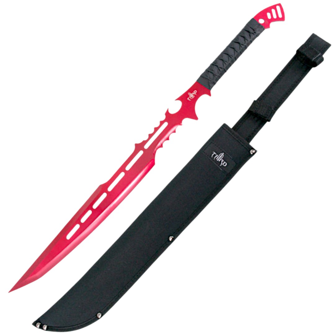 Machete vermelho com cabo trançado preto