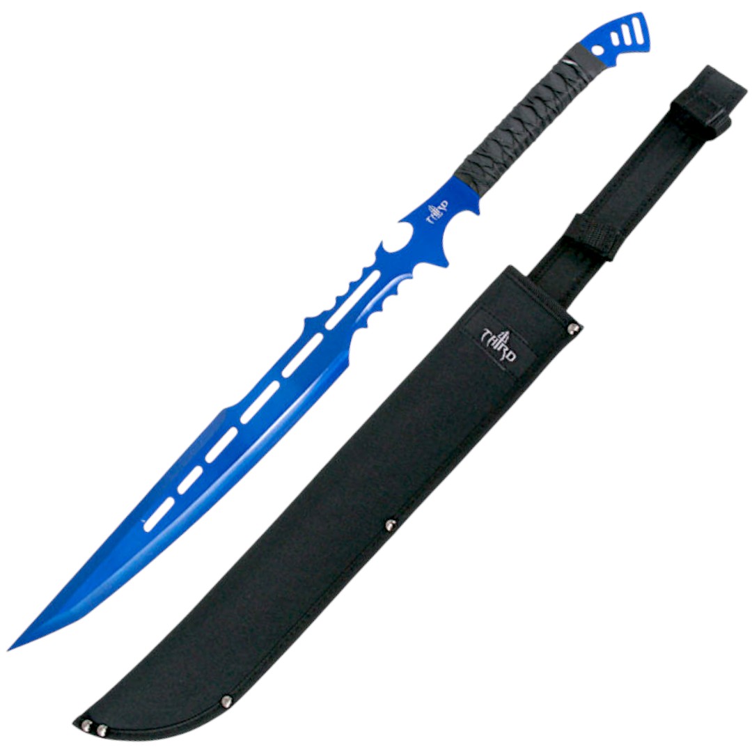 Machete azul com cabo trançado preto