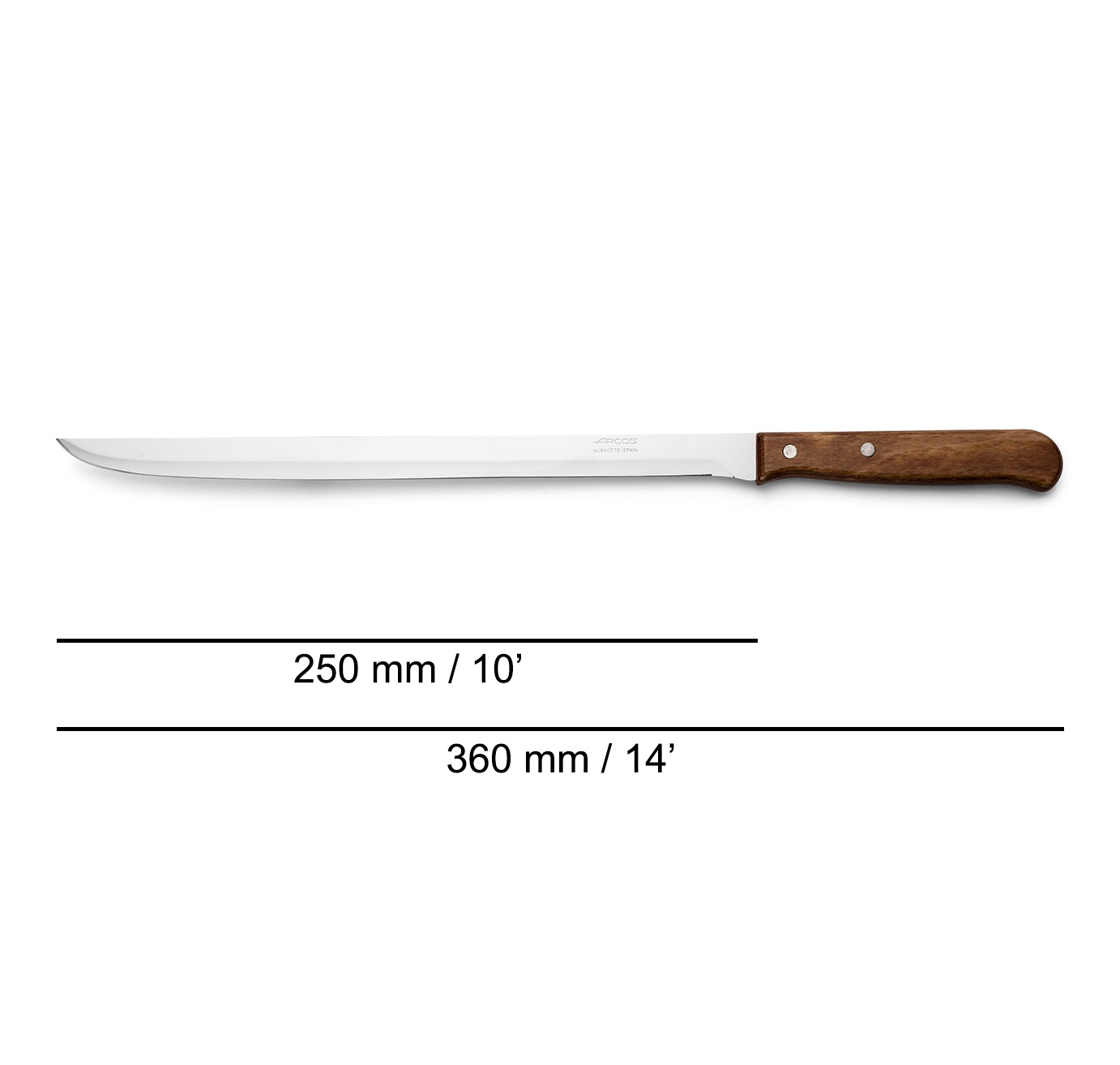 Cuchillo jamonero Arcos serie latina con mango de madera y hoja de 250 mm blister
