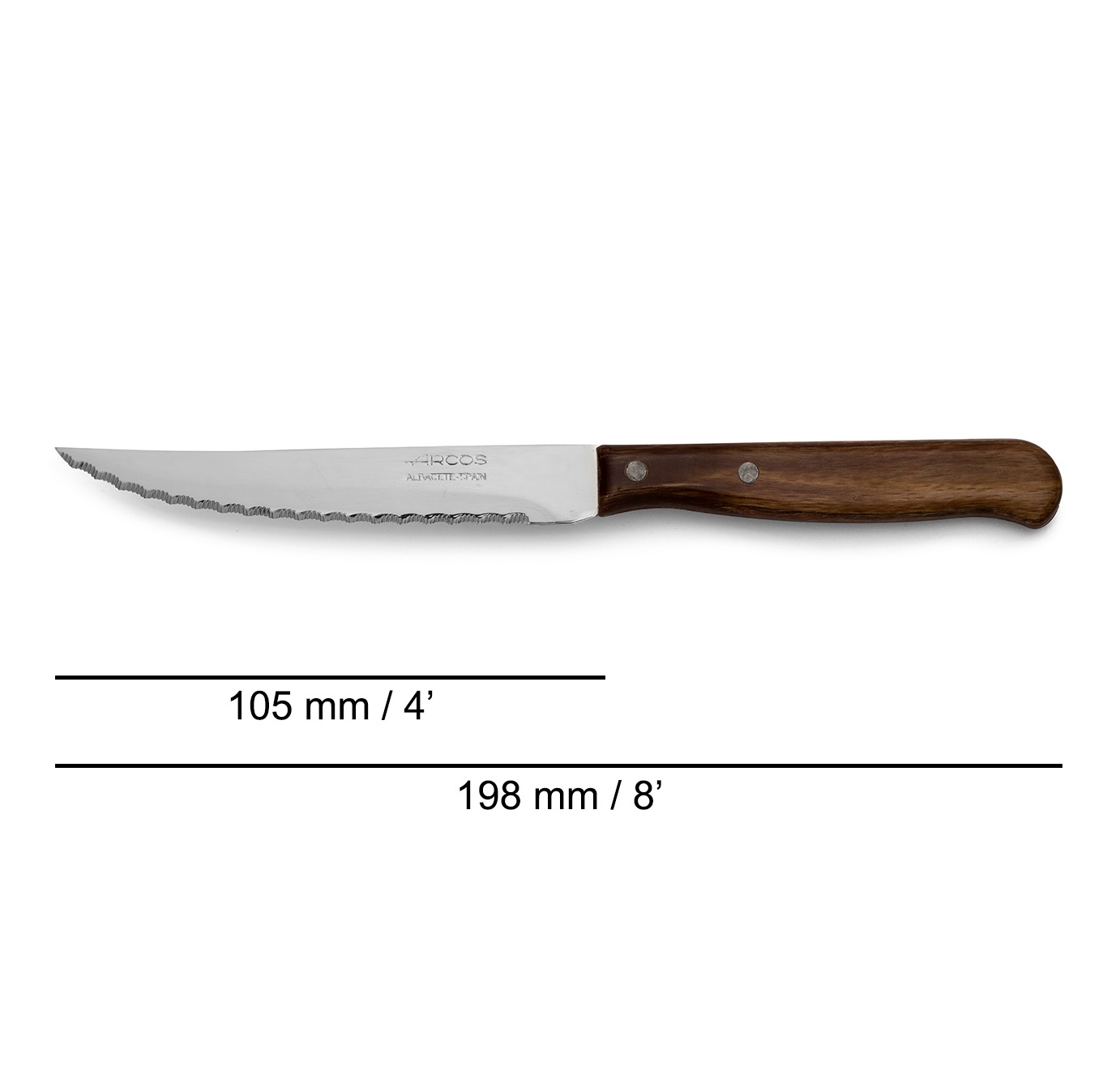 Cuchillo chuletero Arcos serie latina con mango de madera y hoja de 105 mm blister