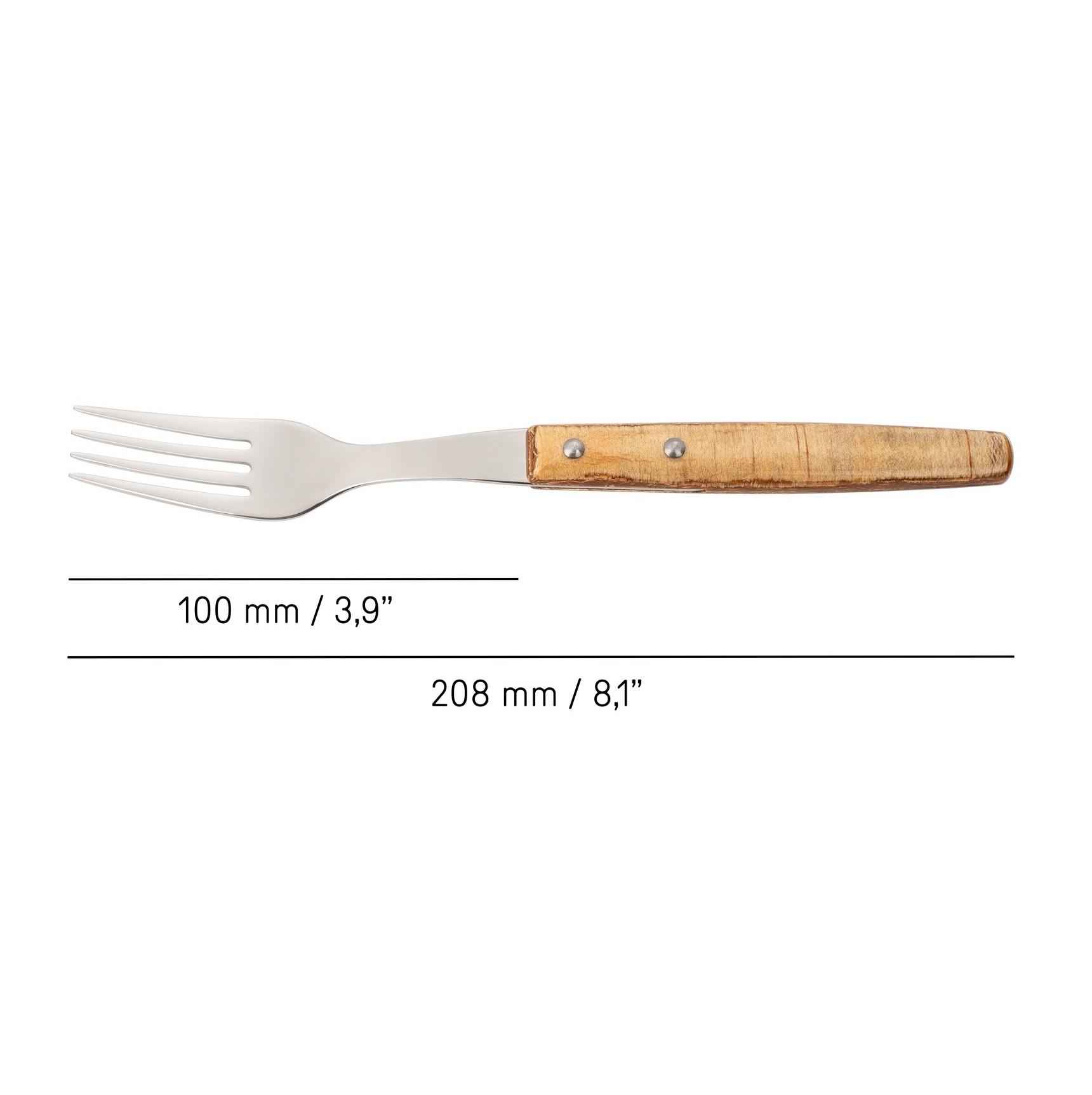 12 tenedores de mesa 200 mm Arcos con mango de madera comprimida marrón claro