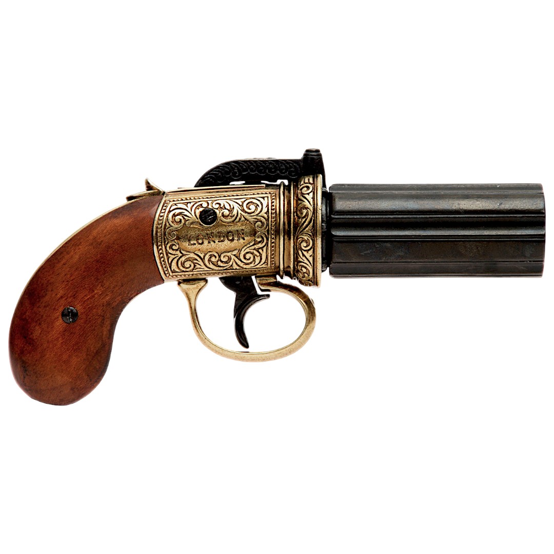 Réplica de revólver de pimenta com 6 canos