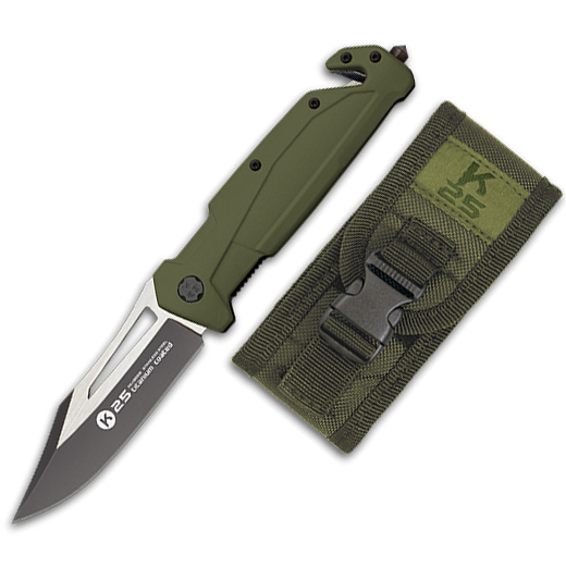 Navaja tactica de K25 con corta cinturon de doble cuchilla