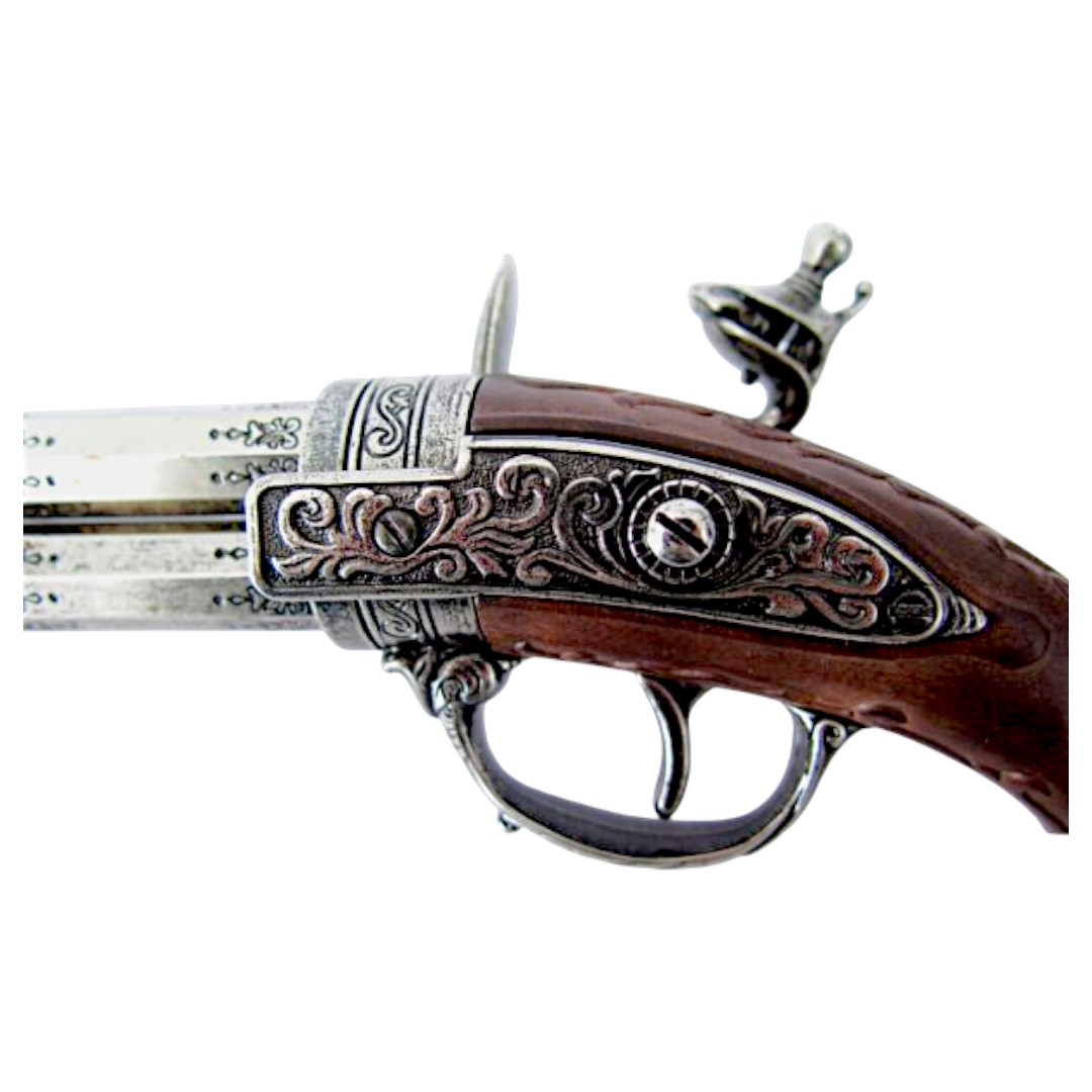 Pistola de pederneira de cano duplo, França, século XVIII, 1308