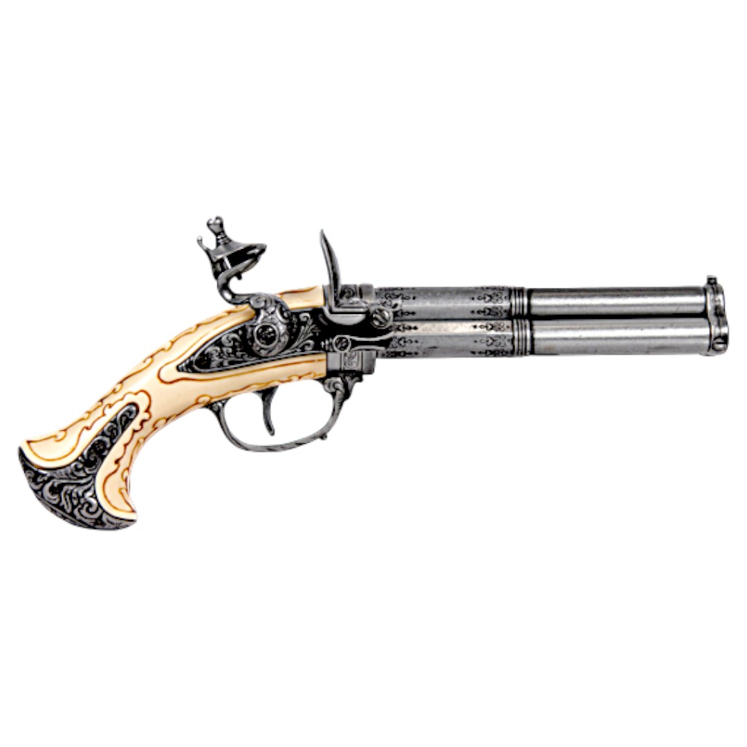 Pistola de pederneira de três canos, França, século XVIII, 1309