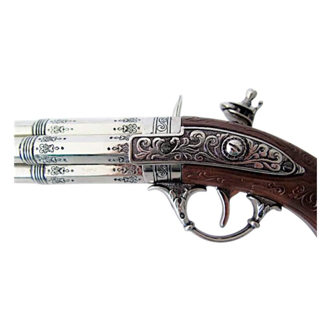 Pistola de pederneira de quatro tubos, França, século XVIII, 1307