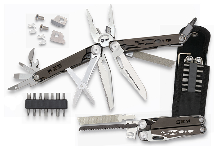 Alicate multiusos de K25 con once usos y funda