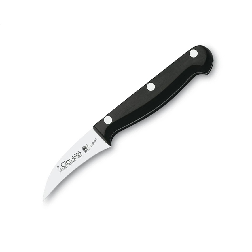 Cuchillo mondador curvo de 6 cm con mango de POM 3 Claveles FH 01...