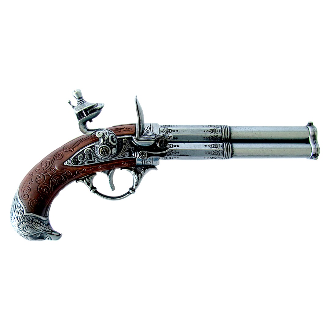 Pistola de pederneira de três canos, França, século XVIII, 1306