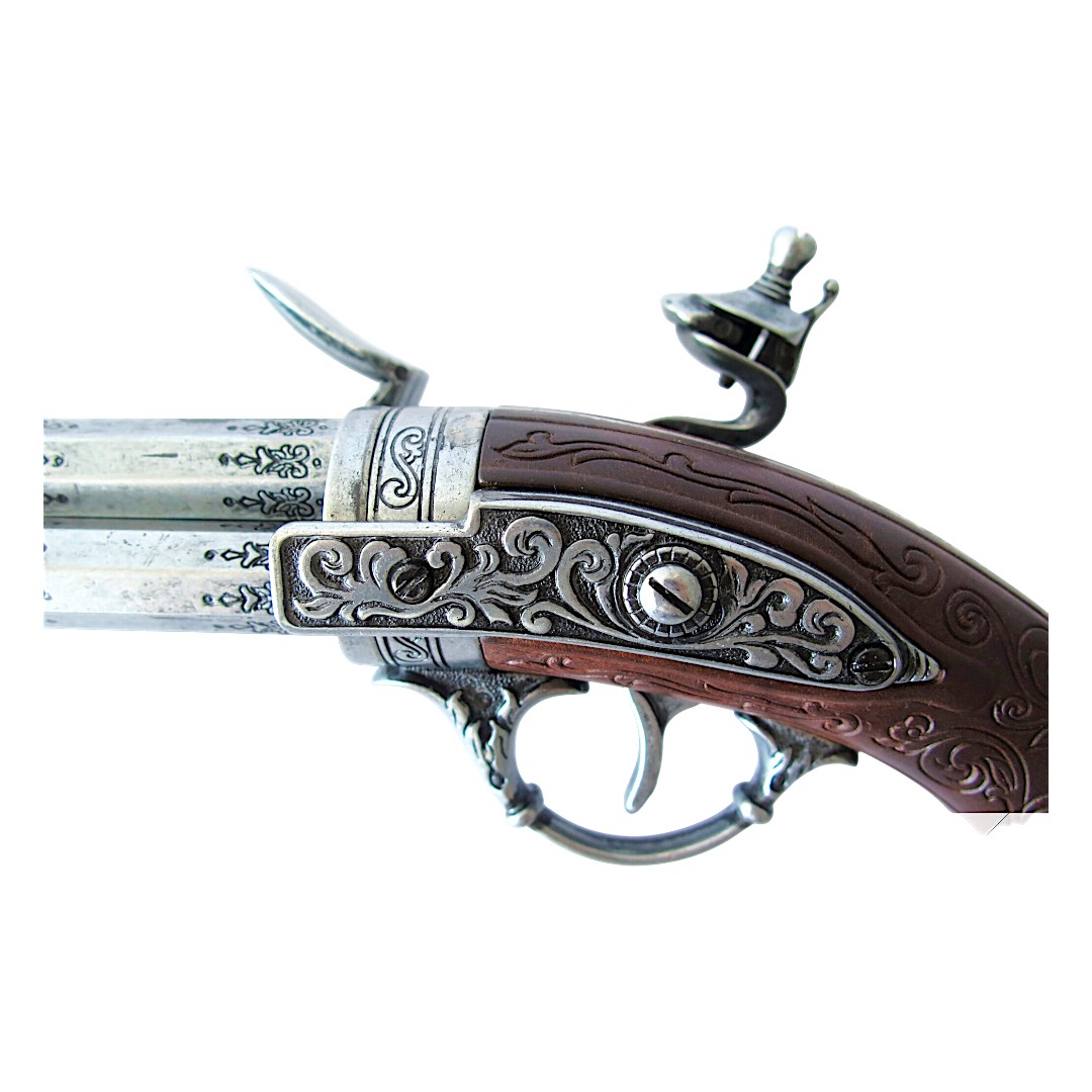 Pistola de pederneira de três canos, França, século XVIII, 1306