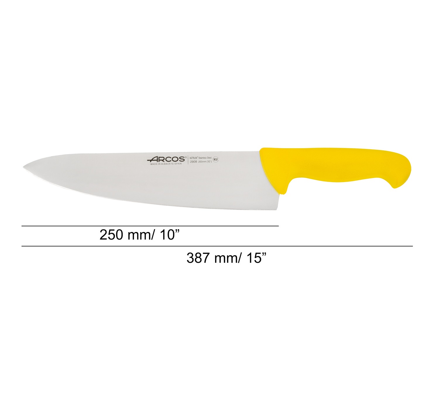 Couteau de chef large avec une lame de 25 cm et un manche en plastique coloré