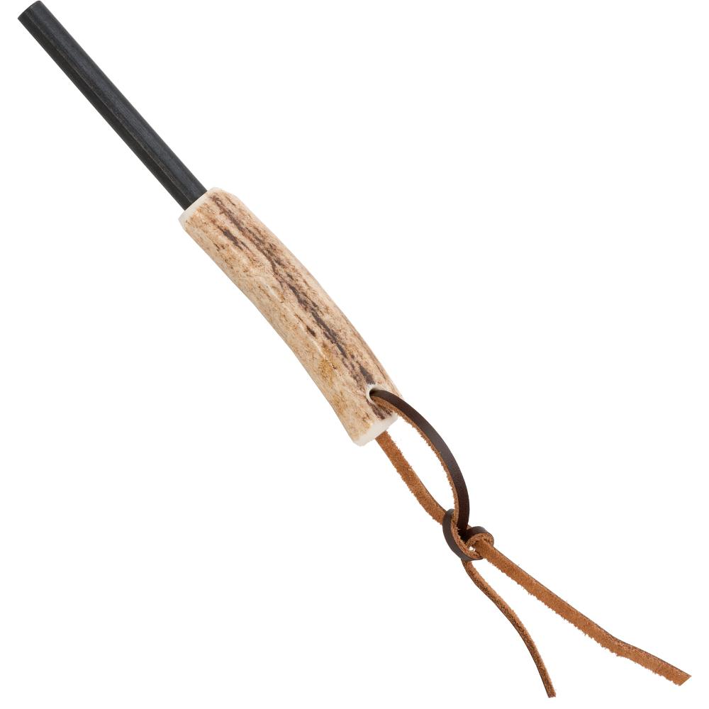 Cuchillo muela aborigen con cachas de micarta marrón y pedernal con asta de ciervo