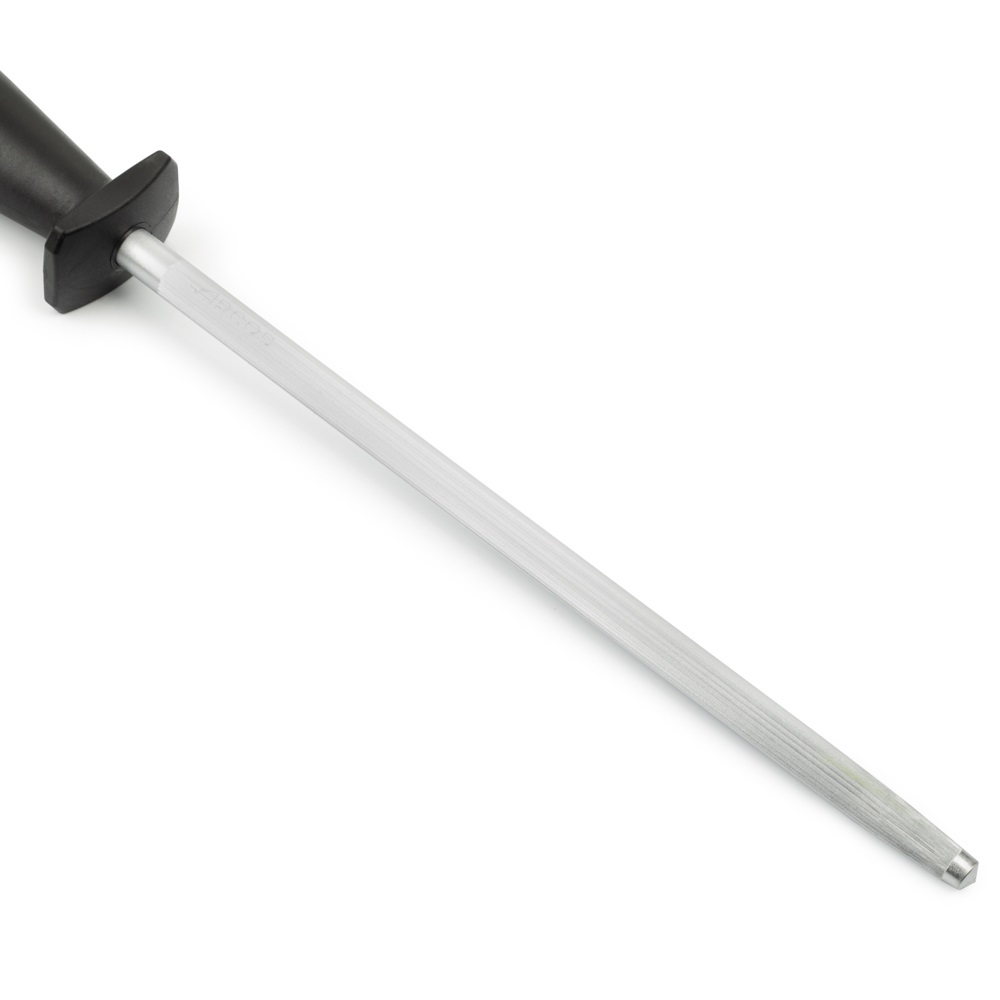 Afiador Arcos em aço carbono cromado, 230x10 mm, com cabo e gancho em polipropileno preto