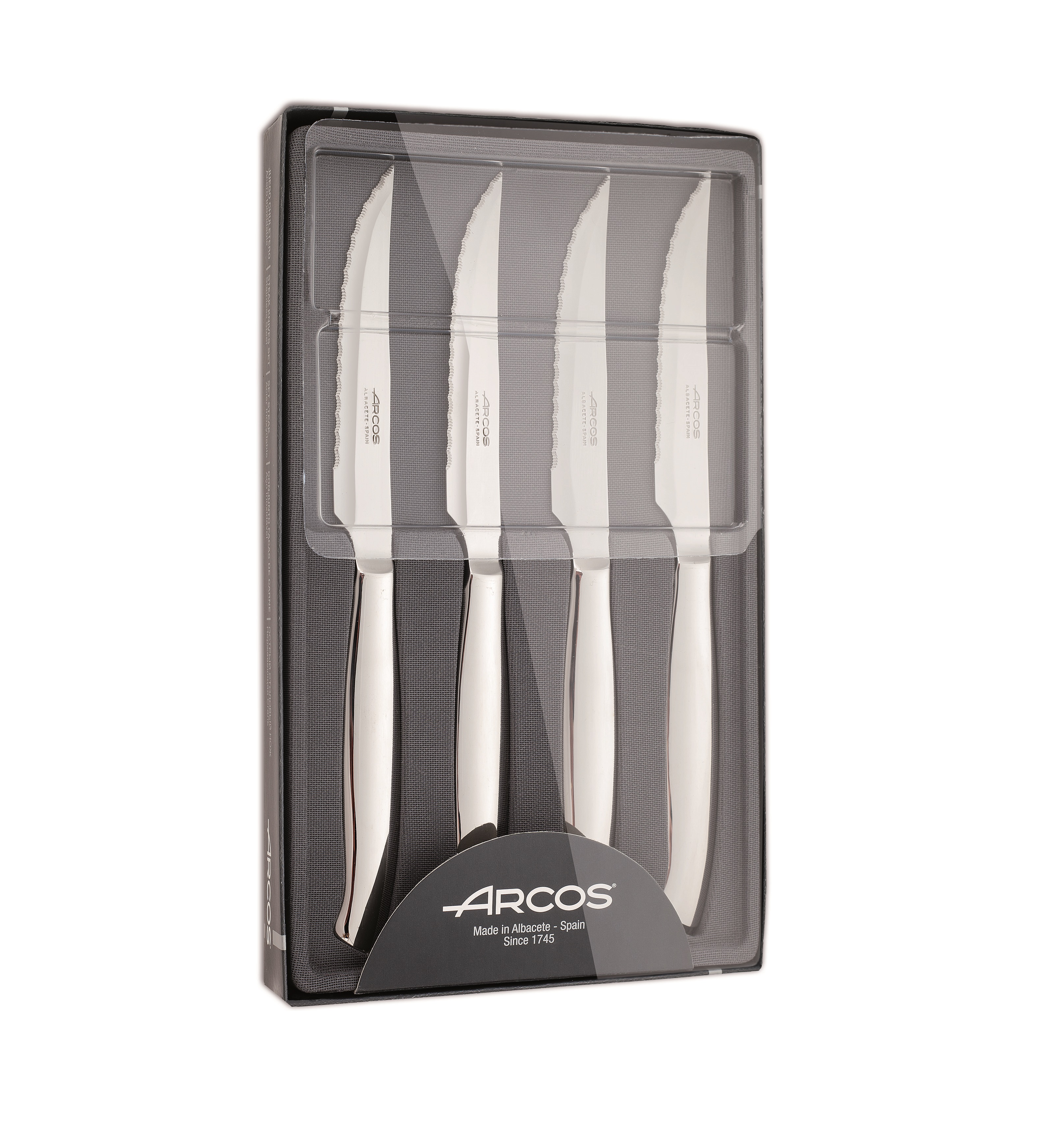 Set de 4 cuchillos chuleteros Arcos monoblock acero inoxidable co...