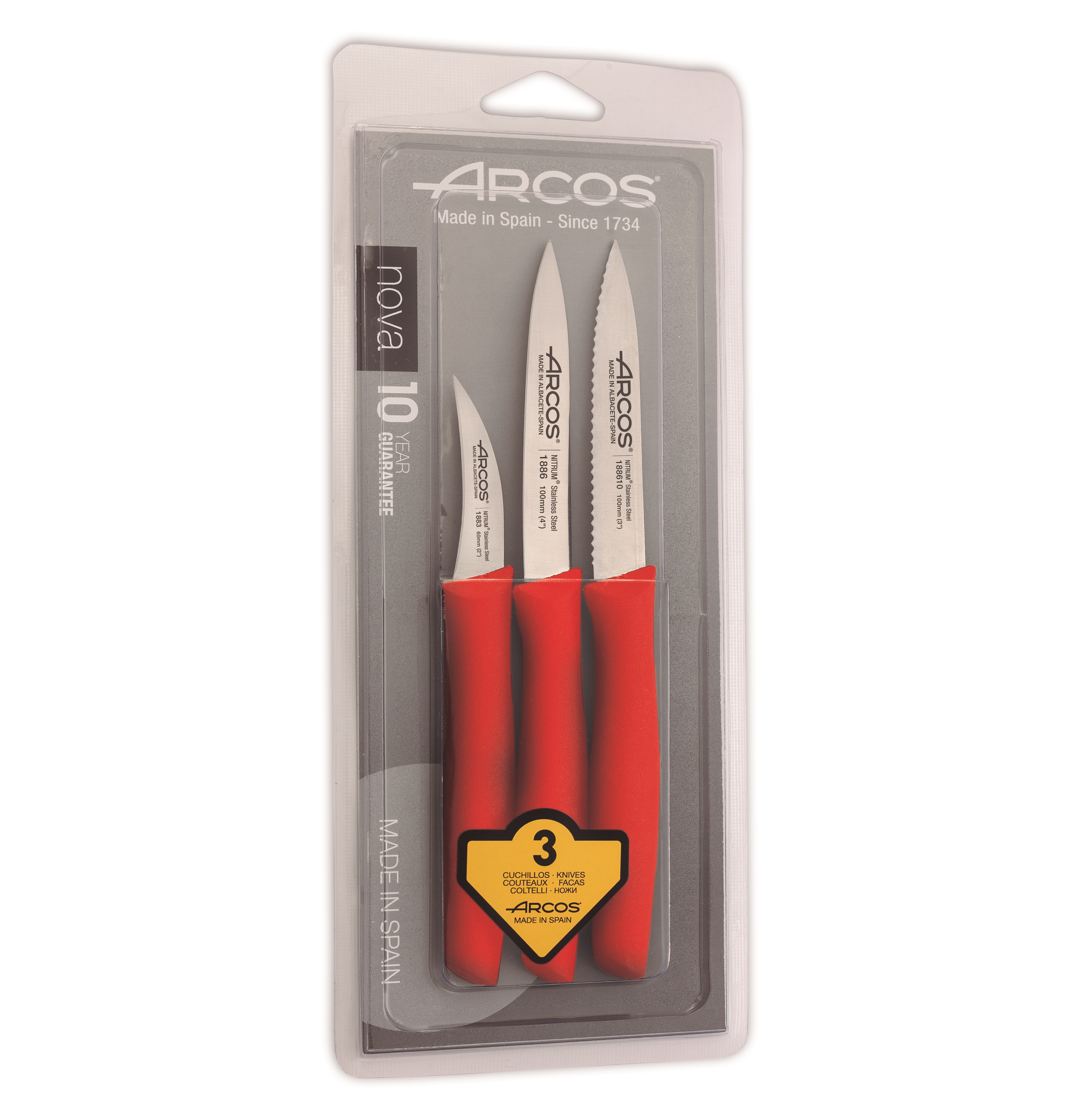 Set 3 cuchillos mondadores Arcos Nova 1 curvo con hoja de 60 mm y...