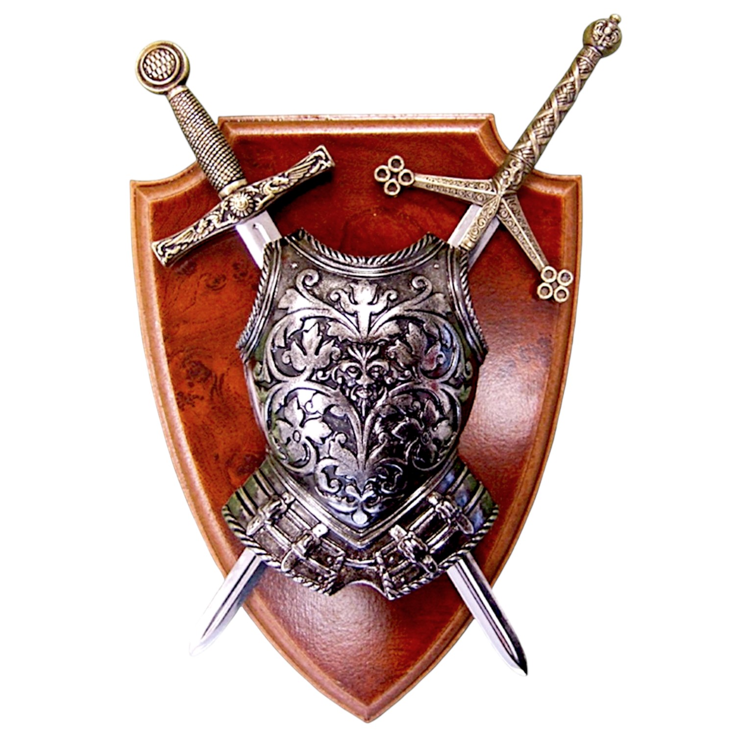 Panóplia com couraça e 2 espadas prateadas Denix